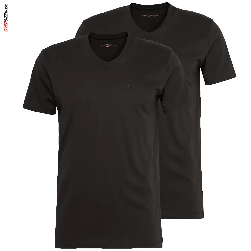 Czarny T-shirt z dekoltem "V" w dwupaku Casa Moda