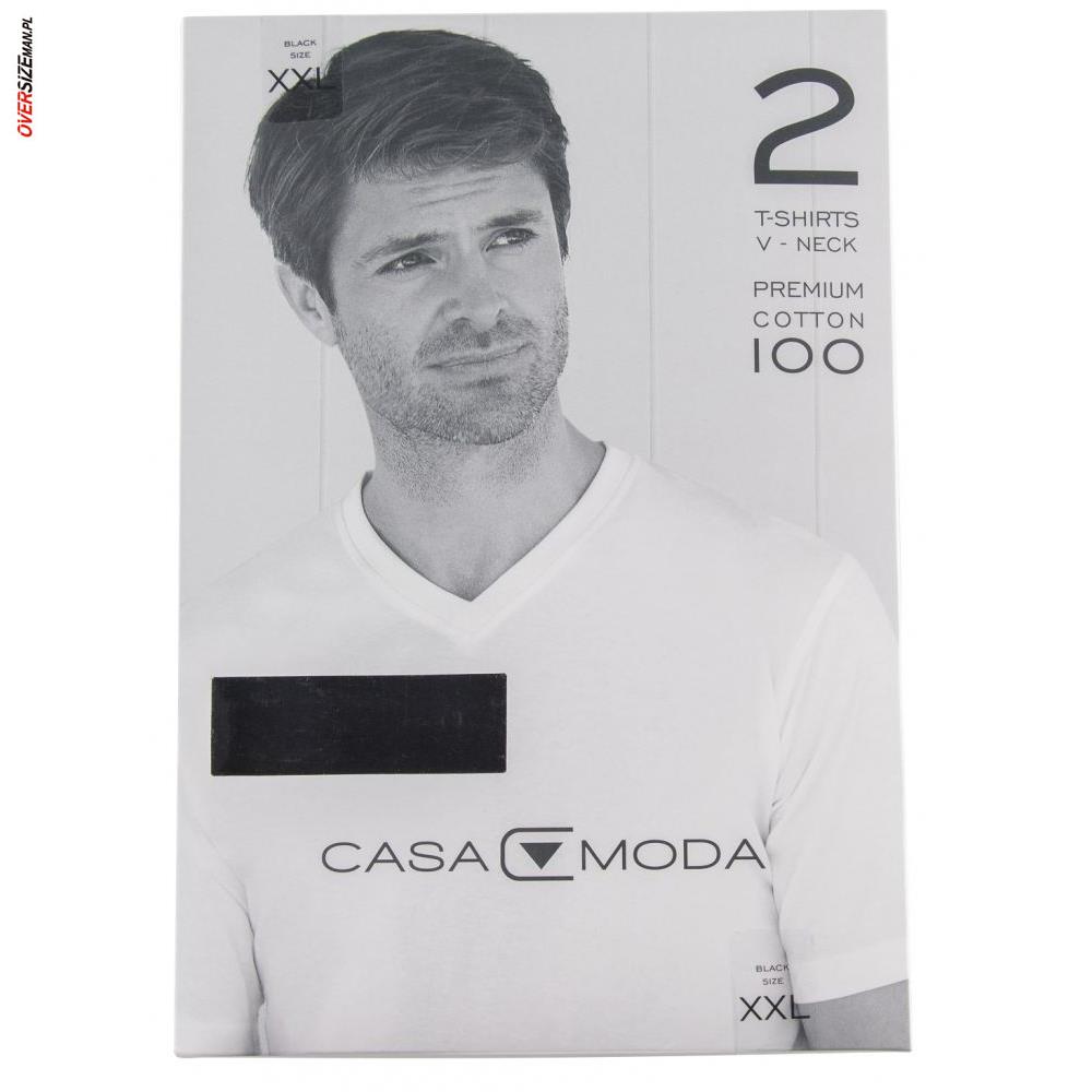 Czarny T-shirt z dekoltem "V" w dwupaku Casa Moda - obrazek 3