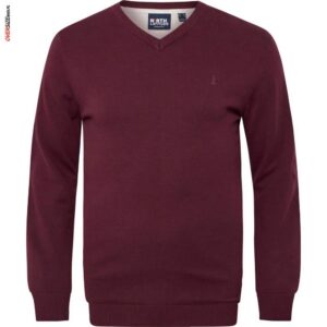 Bordowy sweter z dekoltem typu V-neck Allsize