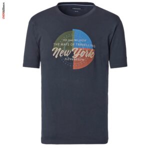 Granatowy T-shirt z nadrukiem Casa Moda