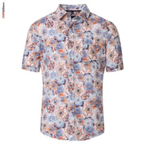Kolorowa, lniana koszula z krótkim rękawem Casa Moda