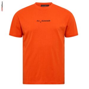 Pomarańczowy T-shirt z drobnym nadrukiem Allsize