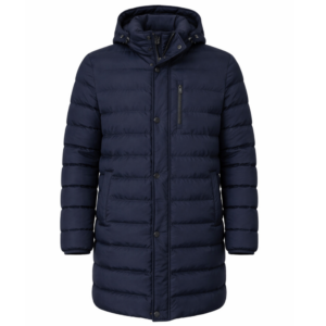 Granatowy pikowany płaszcz z odpinanym kapturem Pierre Cardin