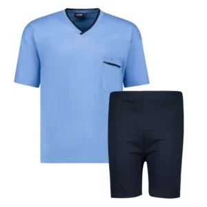 Błękitna pidżama męska z krótkim rękawem i szortami ADAMO