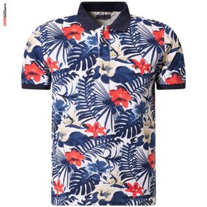 Białe polo z krótkim rękawem, w kwiaty Pierre Cardin