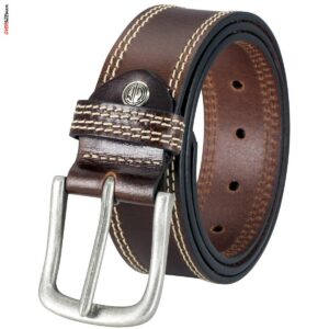 Brązowy pasek z kontrastowym przeszyciem Lindenmann