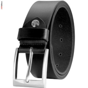 Czarny pasek ze skóry naturalnej, z metalową klamrą Lindenmann