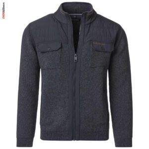 Granatowy sweter rozpinany z kieszonkami Casa Moda