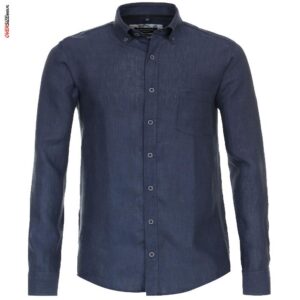 Granatowa lniana koszula z długim rękawem Casa Moda