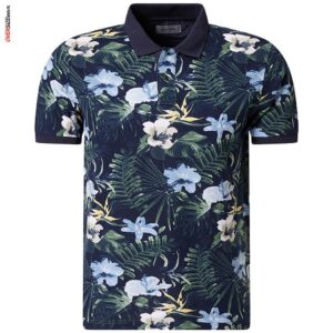 Granatowe polo z krótkim rękawem, w kwiaty Pierre Cardin