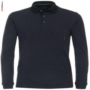 Granatowe polo z długim rękawem, w paski Casa Moda