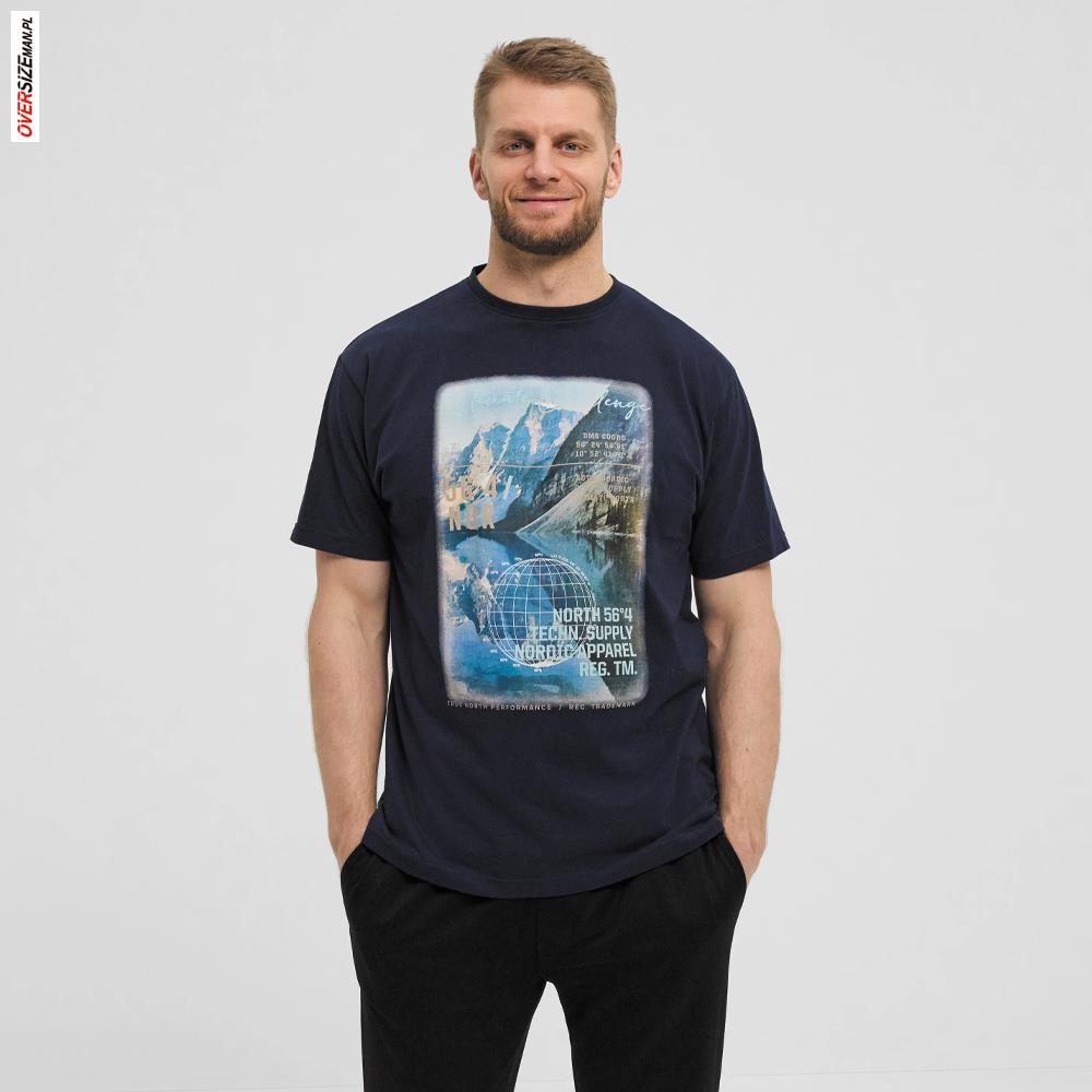 Granatowy T-shirt z nadrukiem górskim Allsize - obrazek 3