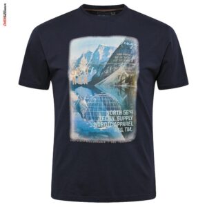 Granatowy T-shirt z nadrukiem górskim Allsize