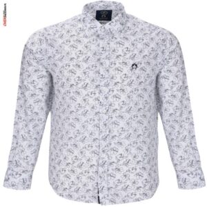 Biała koszula z długim rękawem w granatowe kwiaty Campione