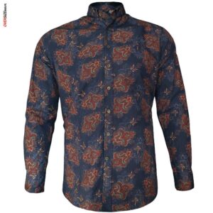 Granatowa koszula z długim rękawem, z kwiecistym wzorem