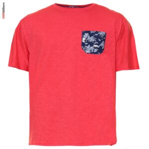 Czerwony T-shirt z granatową kieszonką Maxfort