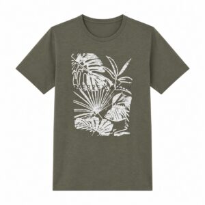 Oliwkowy T-shirt z roślinnym motywem Pierre Cardin