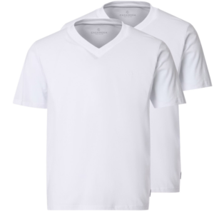 Biały T-shirt z dekoltem "V" w dwupaku Casa Moda
