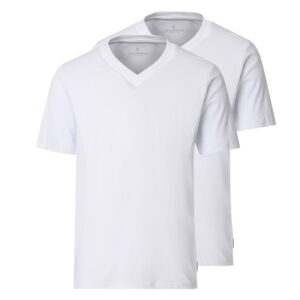 Biały T-shirt z dekoltem "V" w dwupaku Casa Moda