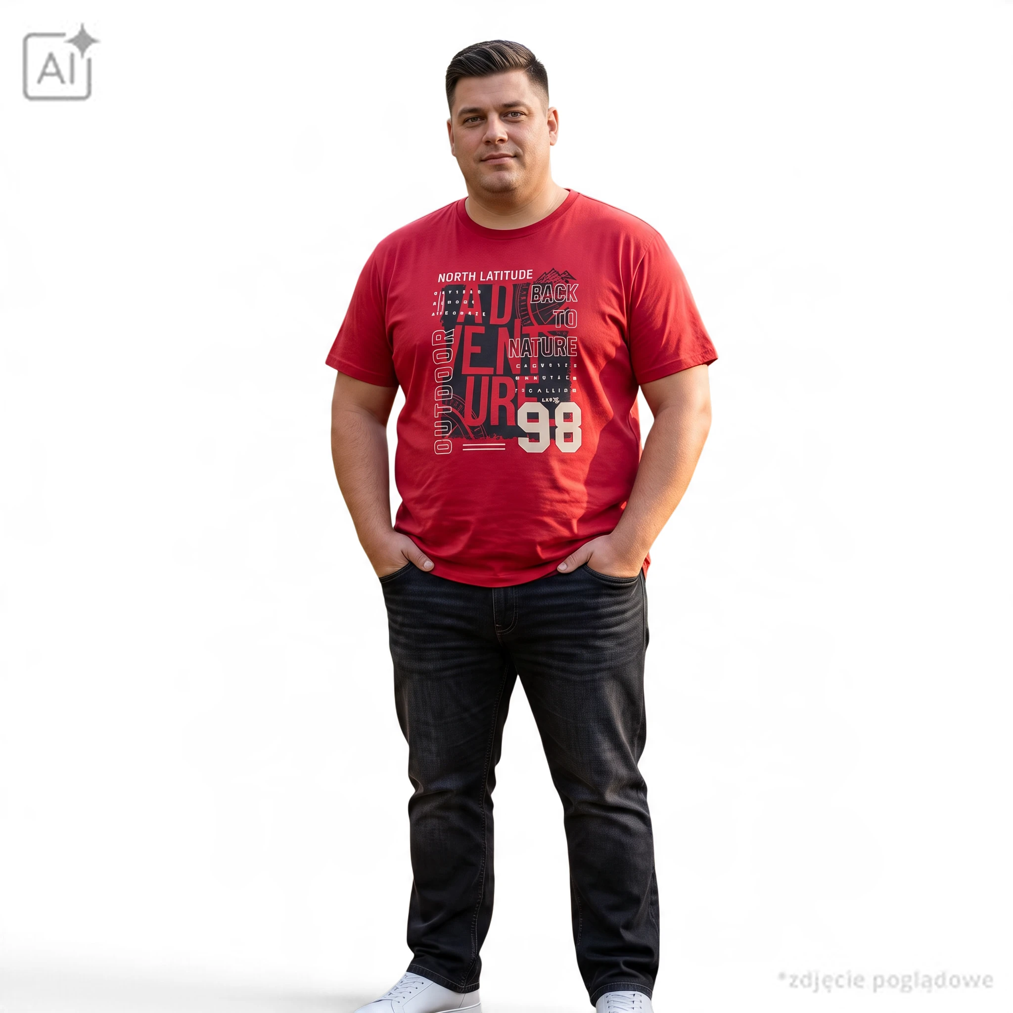 Czerwony T-shirt z nadrukiem Allsize - obrazek 4
