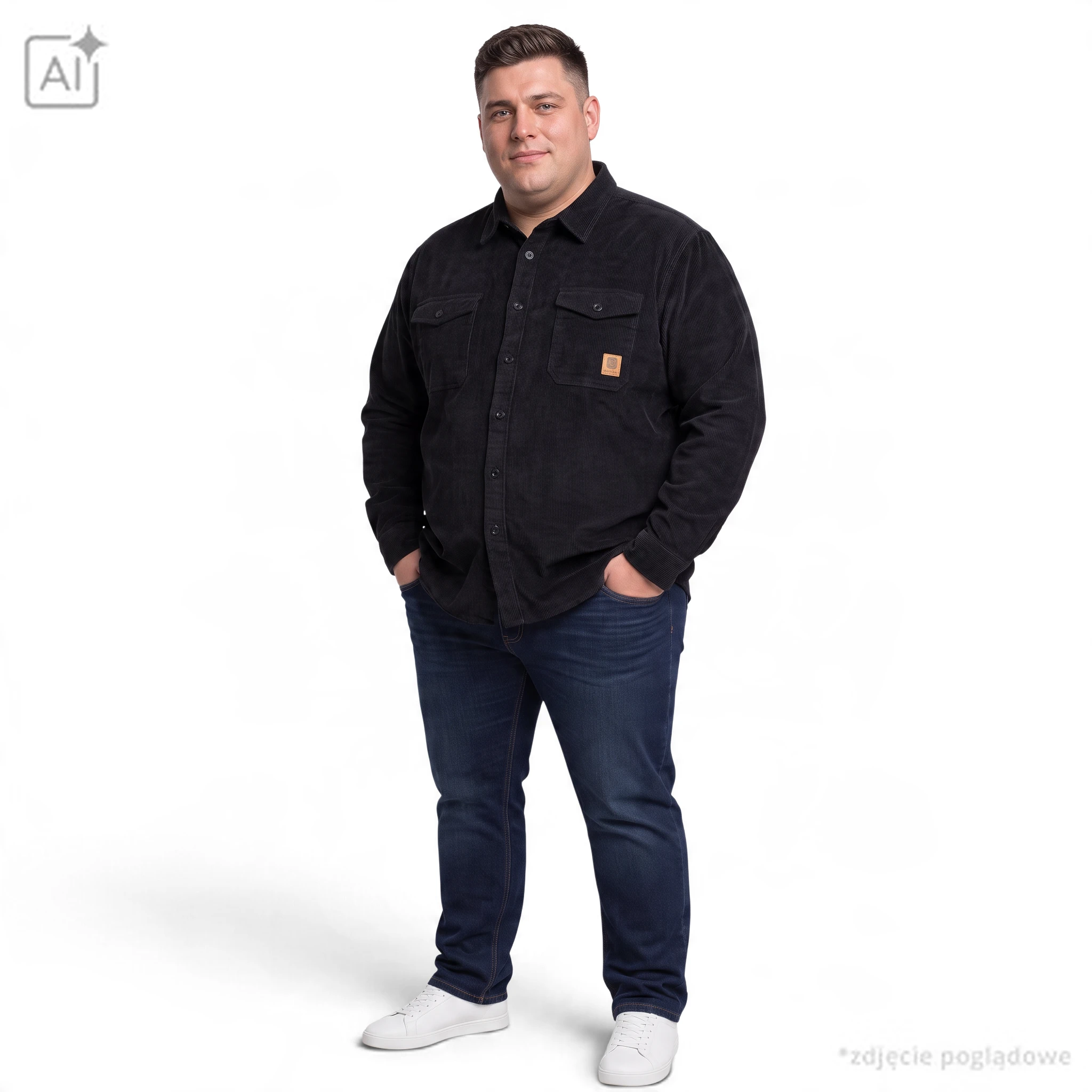 Czarna, sztruksowa kurtka koszulowa Allsize - obrazek 4
