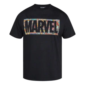 Czarny T-shirt z nadrukiem Marvel Allsize