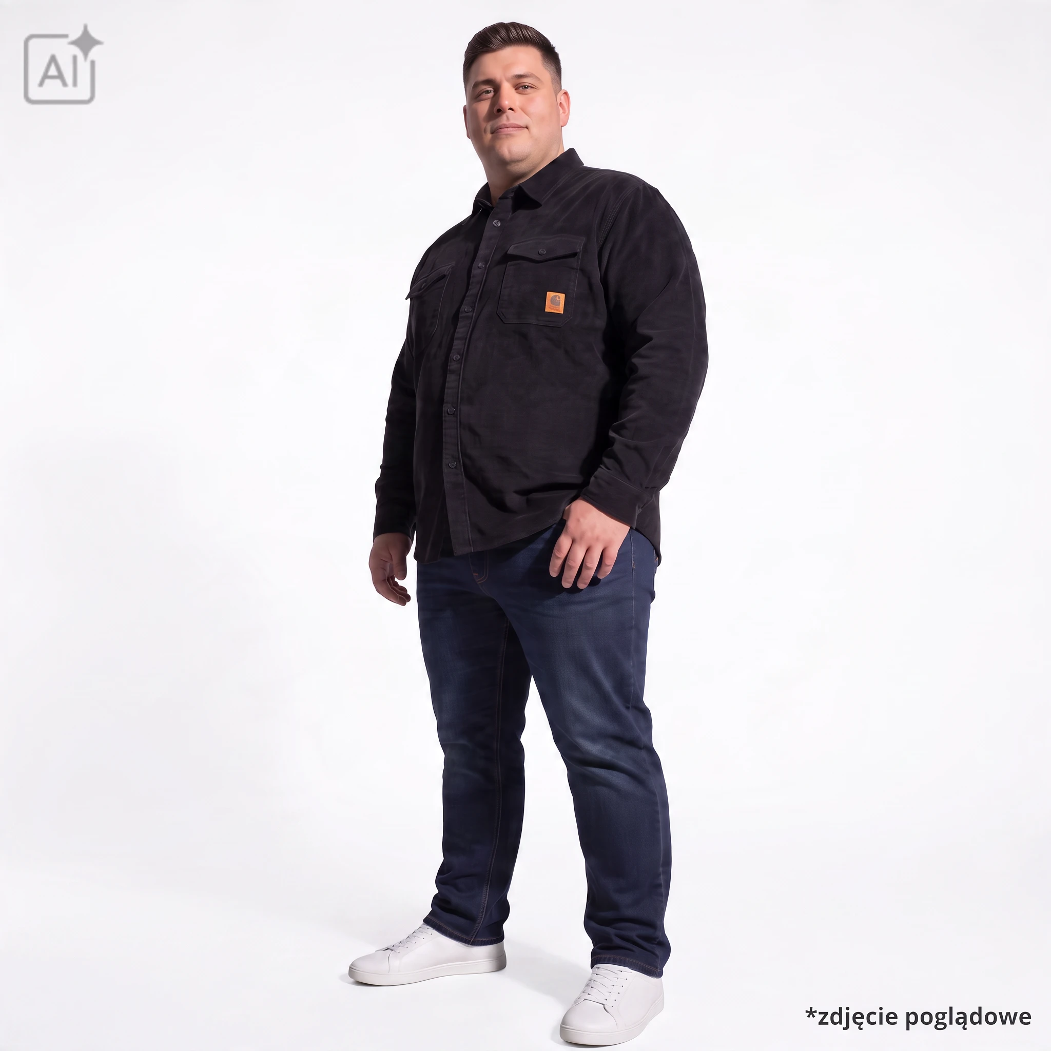 Czarna, sztruksowa kurtka koszulowa Allsize - obrazek 5